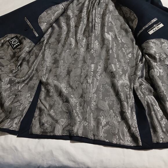 Joseph Abboud Men's 50L 100% Wool Deep Blue Window-Pane Plaid Blazer Lined - Picture 4 of 15